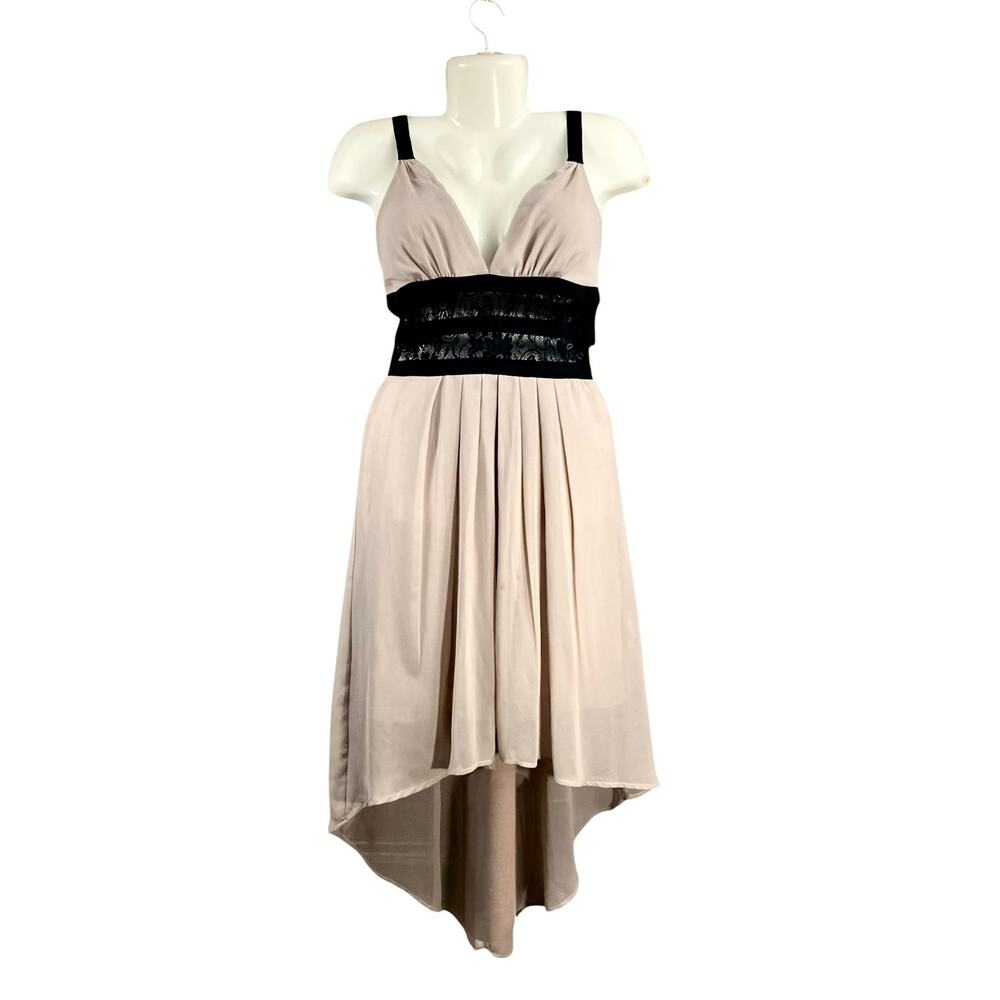 Jealous Tomato Women's Black/Tan Sweetheart Lace Back Lined Hi/Low Dress S